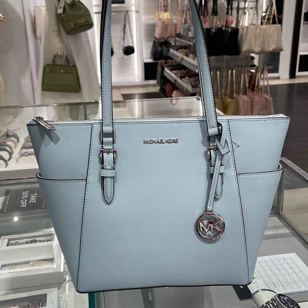 MICHAEL KORS Charlotte Large Leather Top-Zip Tote
Vista Blue 
NWT - Picture 9 of 16
